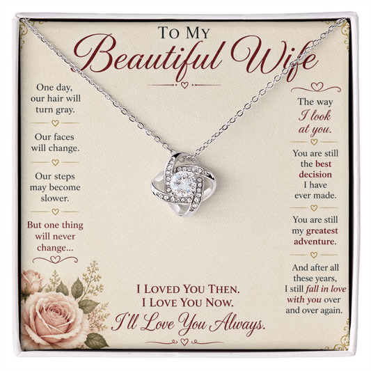 Elegante mensaje romántico para mi esposa con el collar Nudo de Amor