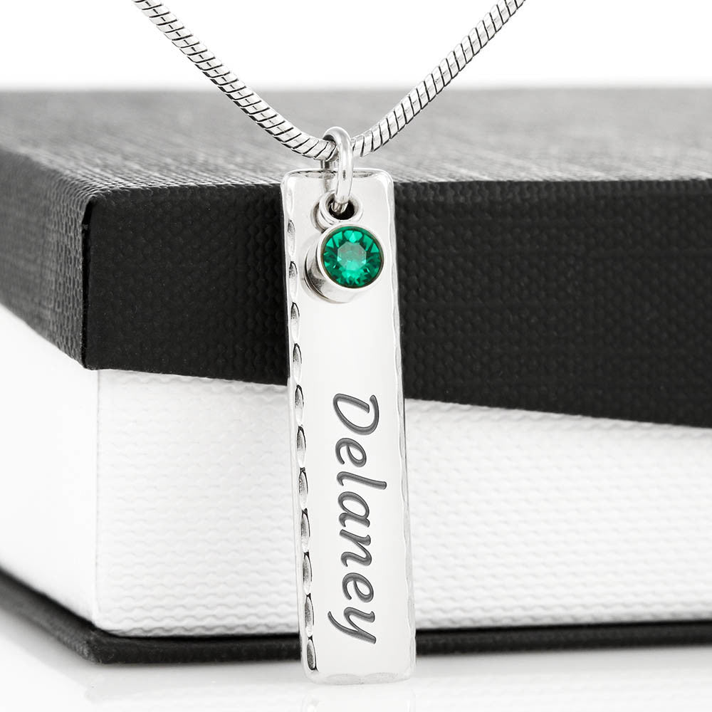 Birthstone Name Necklace with Message Card